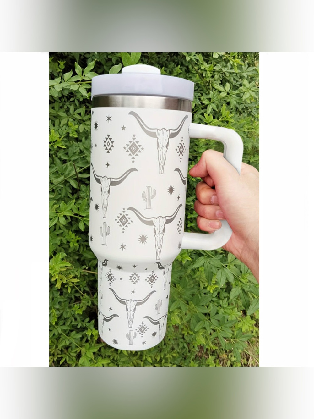 White Western Horn Stainless Tumbler - Picture 2 of 2